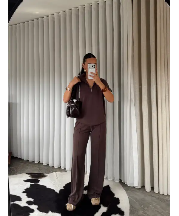 Oys modal kumaş eşofman takımı - Kahverengi