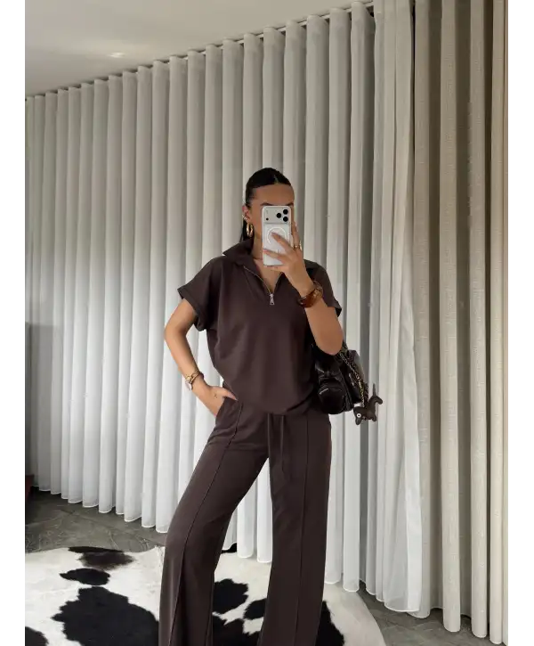 Oys modal kumaş eşofman takımı - Kahverengi