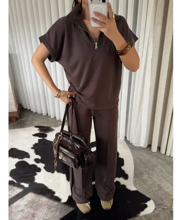 Oys modal kumaş eşofman takımı - Kahverengi