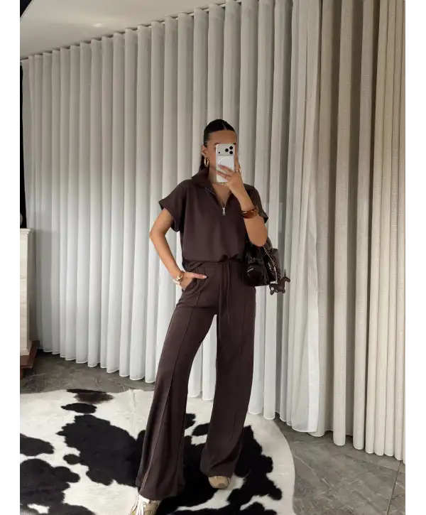 Oys modal kumaş eşofman takımı - Kahverengi