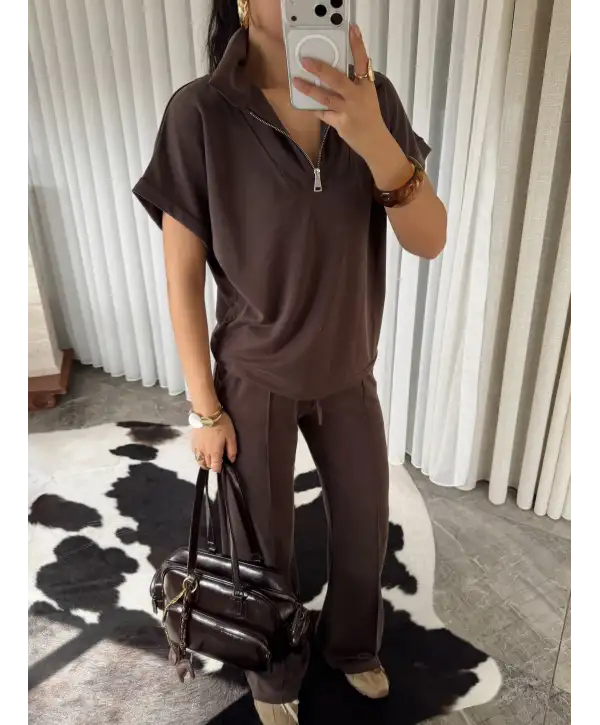 Oys modal kumaş eşofman takımı - Kahverengi