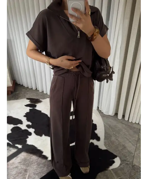 Oys modal kumaş eşofman takımı - Kahverengi