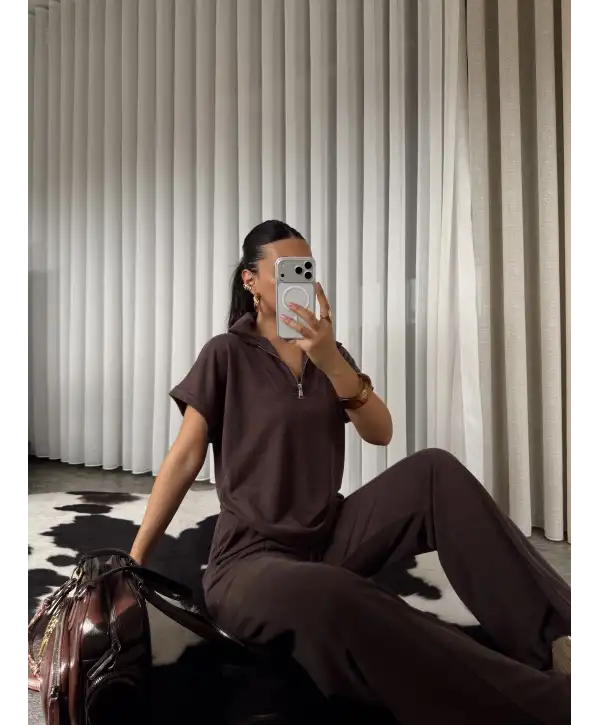 Oys modal kumaş eşofman takımı - Kahverengi