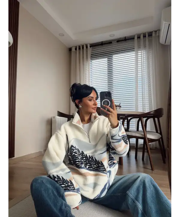 Beyaz teddy model sweatshirt