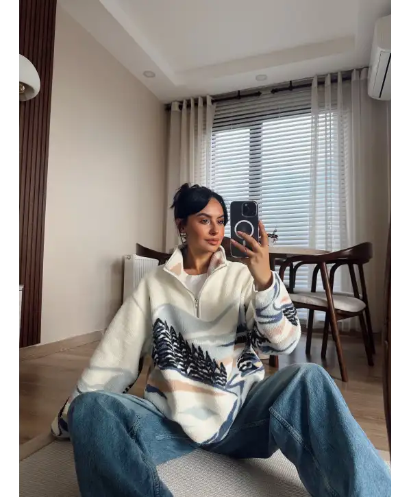 Beyaz teddy model sweatshirt