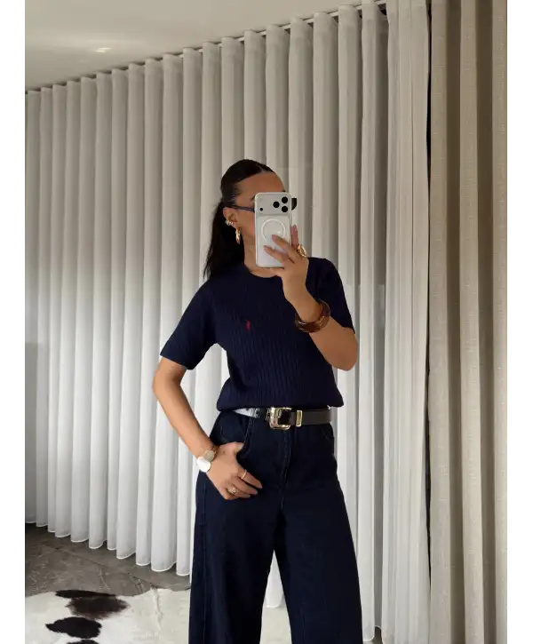 Bisiklet yaka triko - Lacivert