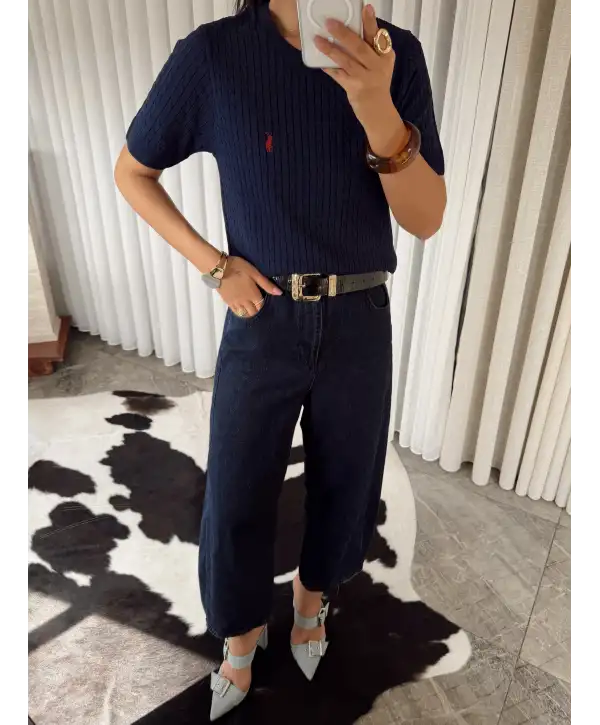 Bisiklet yaka triko - Lacivert