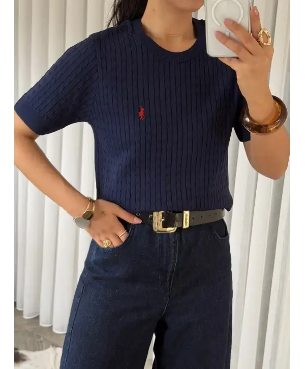 Bisiklet yaka triko - Lacivert