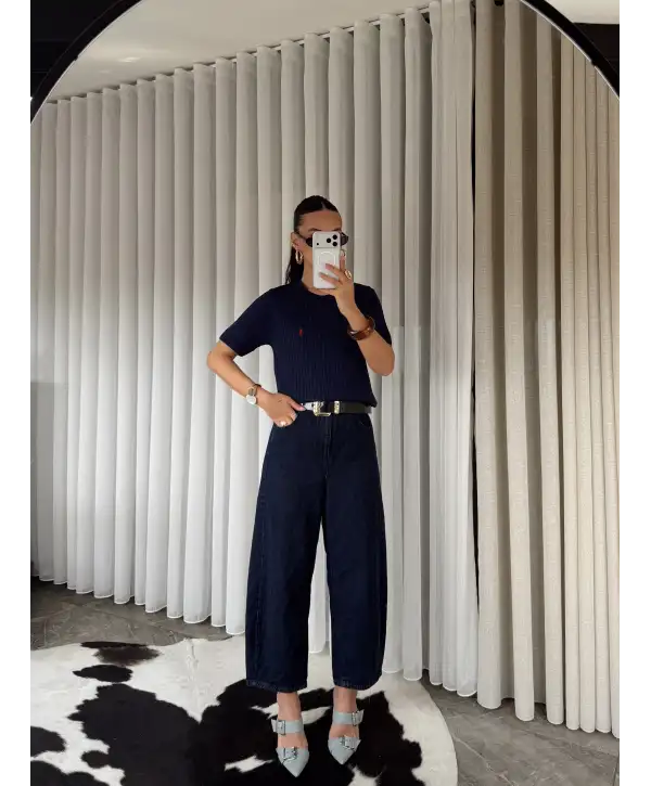 Bisiklet yaka triko - Lacivert