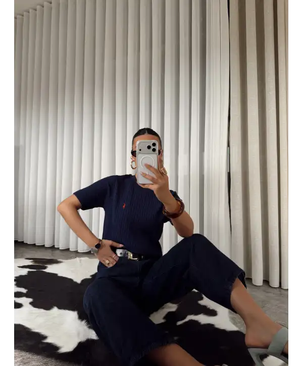 Bisiklet yaka triko - Lacivert