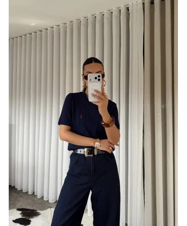 Bisiklet yaka triko - Lacivert