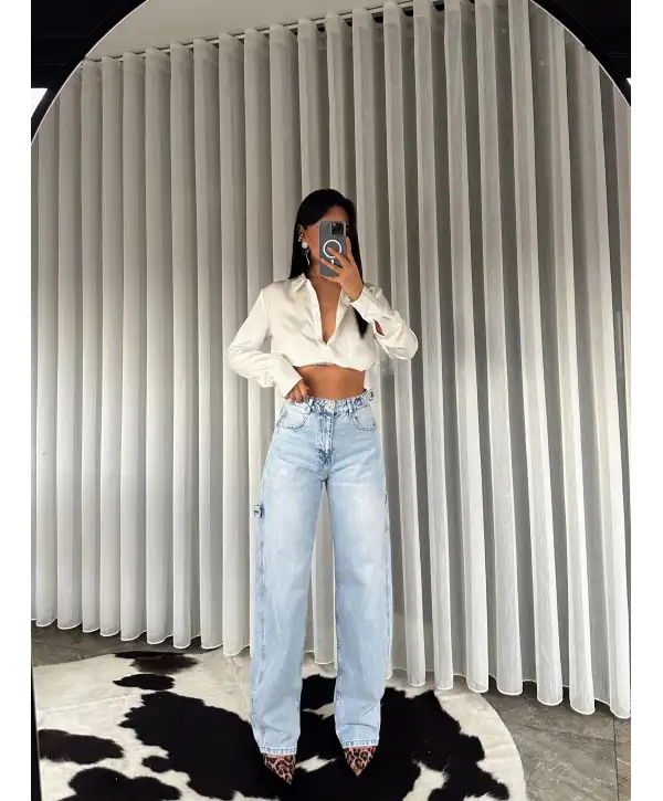 Buz Mavi Tokalı Jean