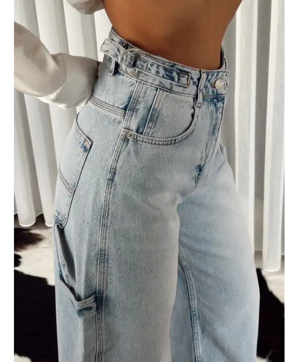 Buz Mavi Tokalı Jean