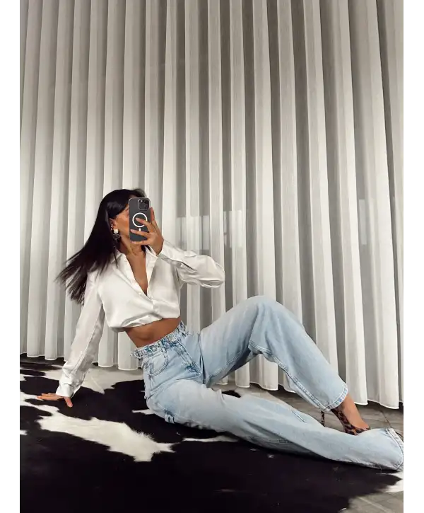 Buz Mavi Tokalı Jean