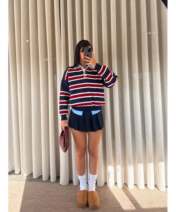 Çizgili polo yaka kazak