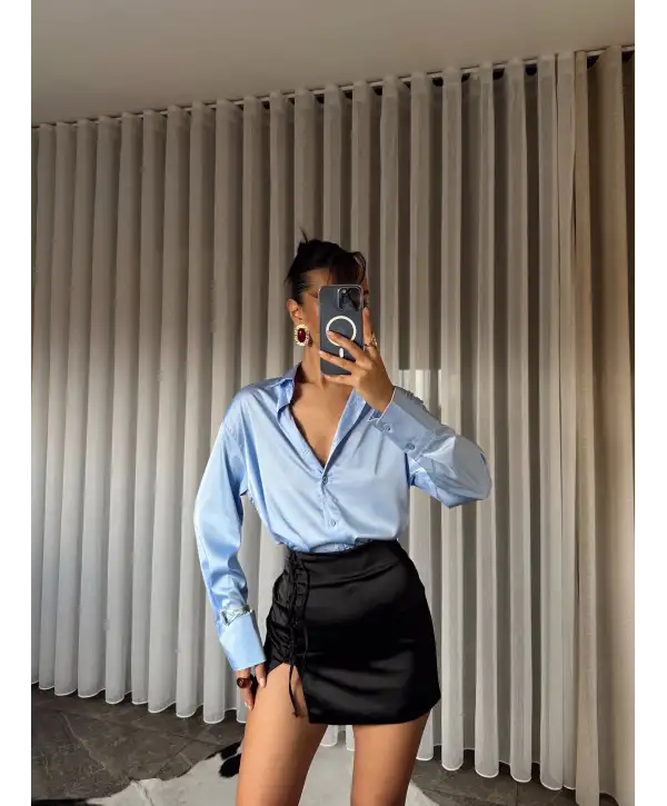 İpek Saten gömlek - Mavi