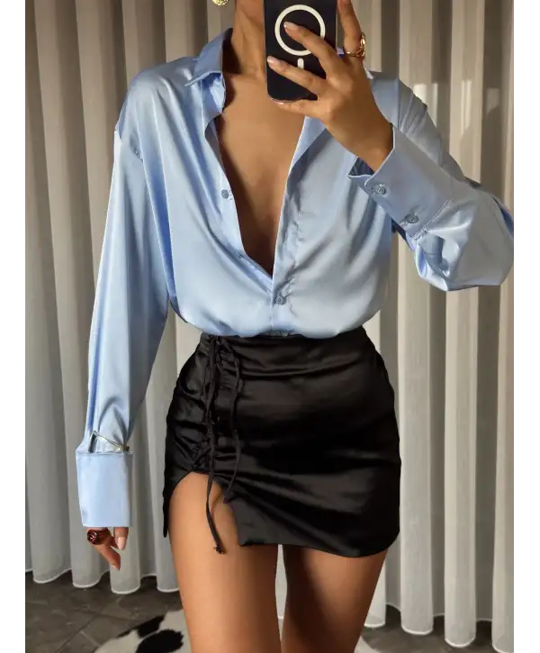 İpek Saten gömlek - Mavi