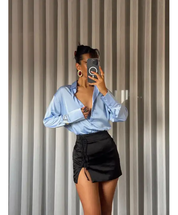 İpek Saten gömlek - Mavi