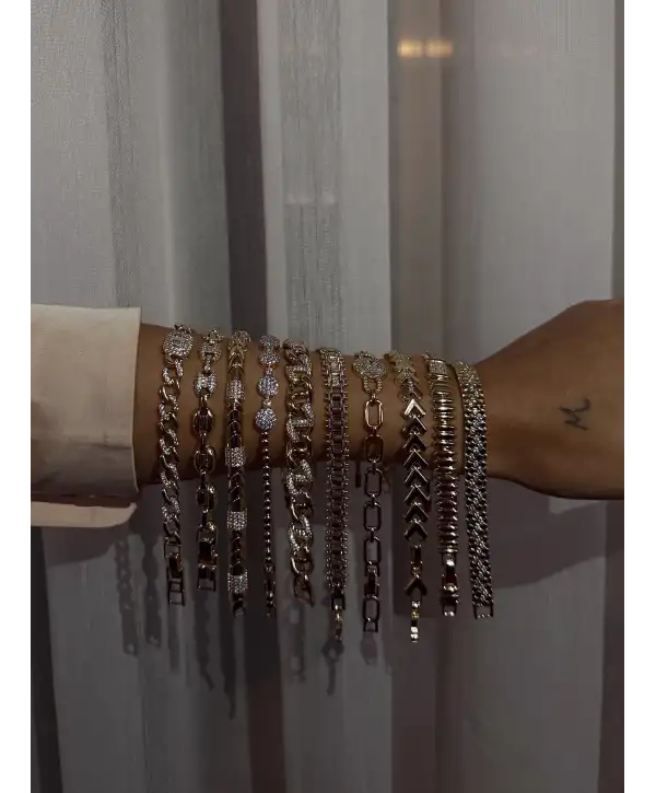 Işıltılı Künye Model Zincir Bileklik - Gold