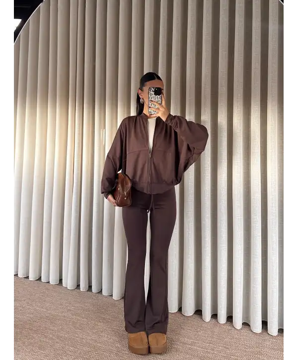 İspanyol paça bomber takım - Kahverengi