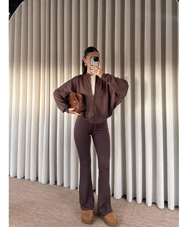 İspanyol paça bomber takım - Kahverengi