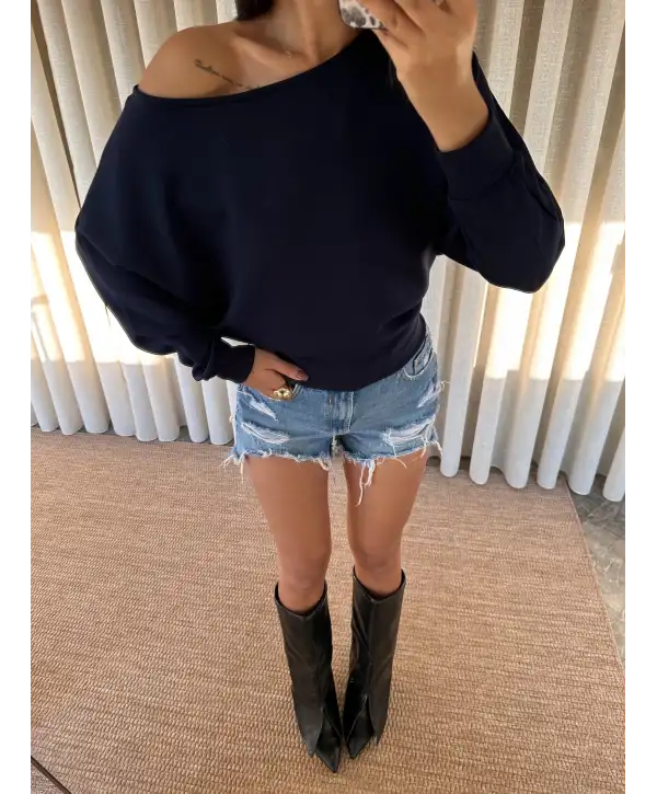 Kayık yaka yarasa kol lacivert