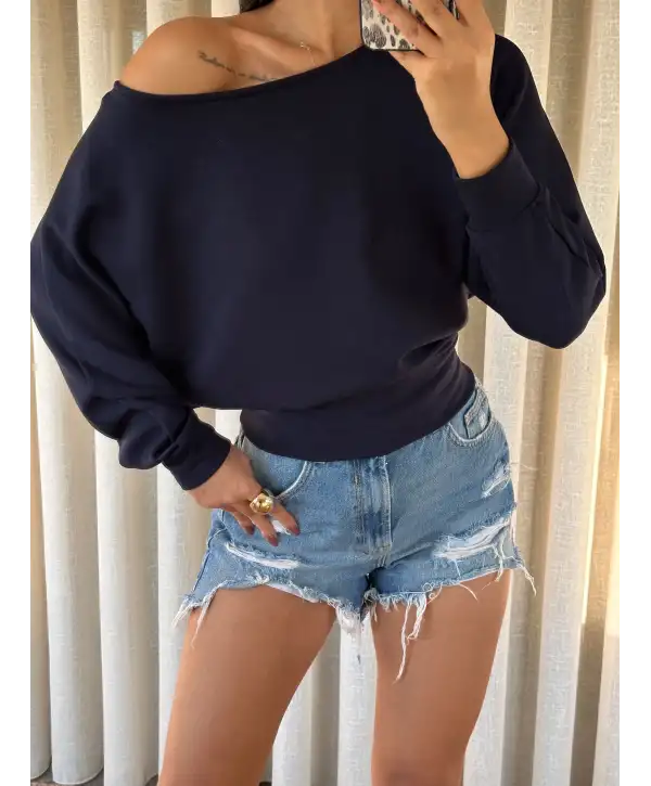 Kayık yaka yarasa kol lacivert