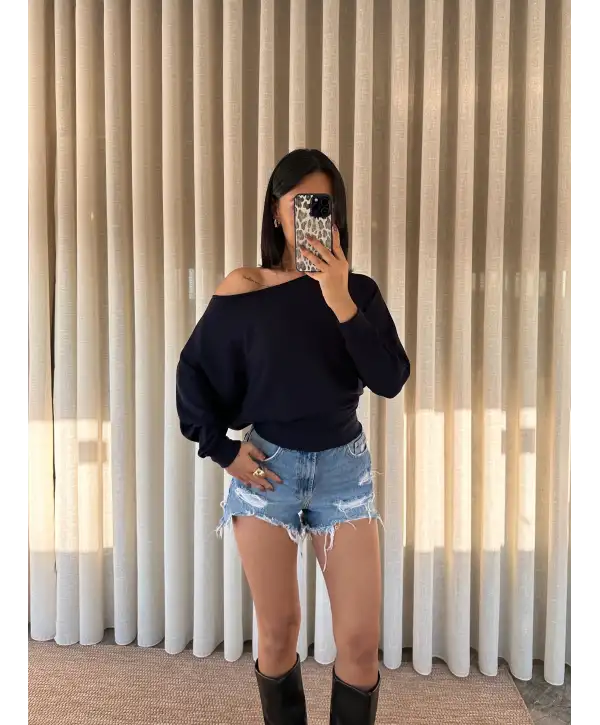 Kayık yaka yarasa kol lacivert