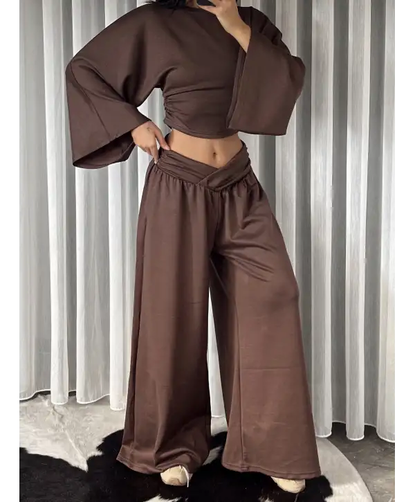 Kemer detay modal takım - Kahverengi