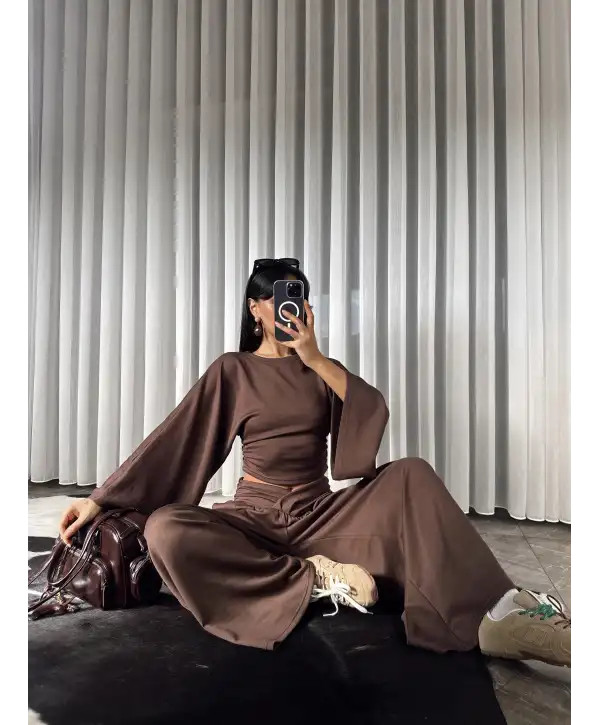 Kemer detay modal takım - Kahverengi