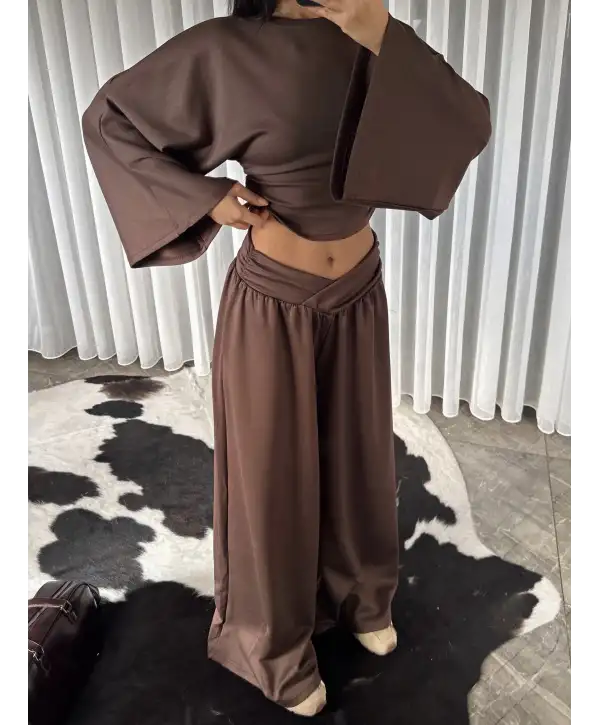 Kemer detay modal takım - Kahverengi