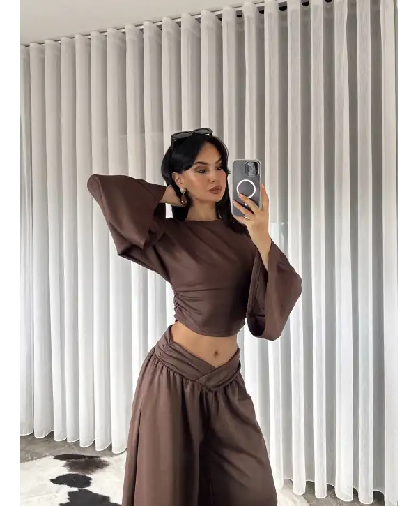 Kemer detay modal takım - Kahverengi