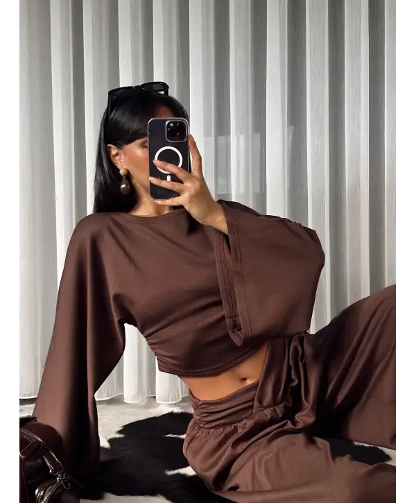 Kemer detay modal takım - Kahverengi