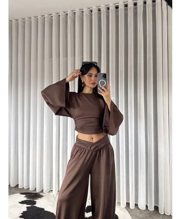 Kemer detay modal takım - Kahverengi