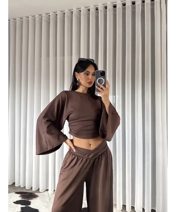 Kemer detay modal takım - Kahverengi