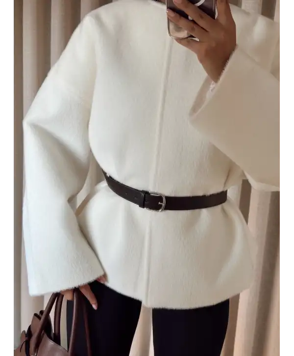 Kemerli kaşe oversize ceket