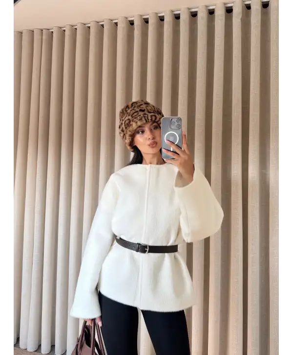 Kemerli kaşe oversize ceket