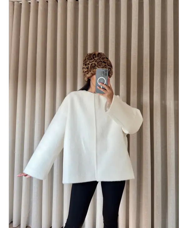 Kemerli kaşe oversize ceket
