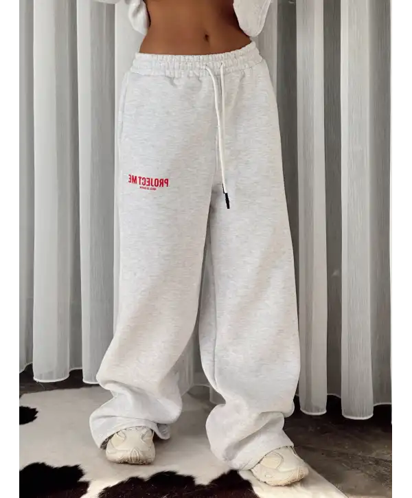 Oversize baskı detay eşofman takımı - Gri