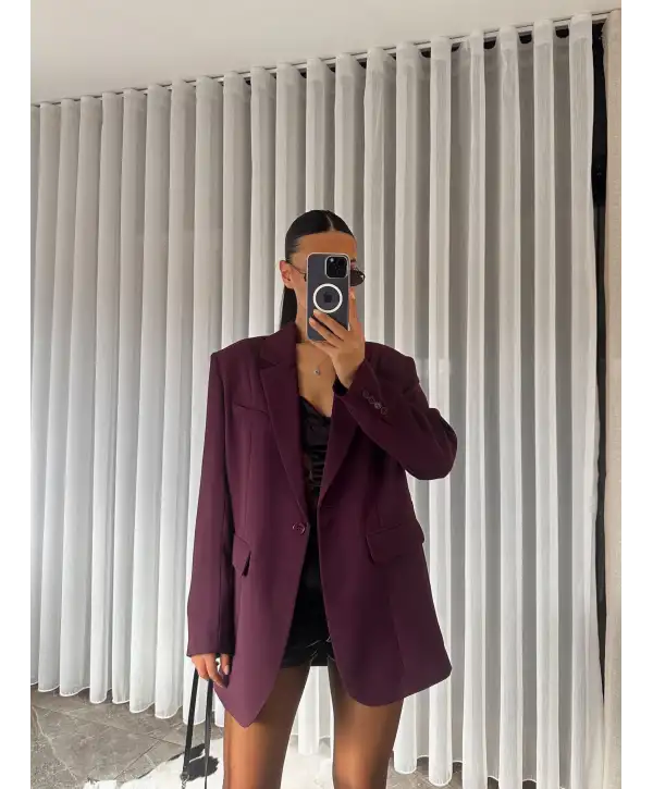Oversize blazer ceket - Mürdüm