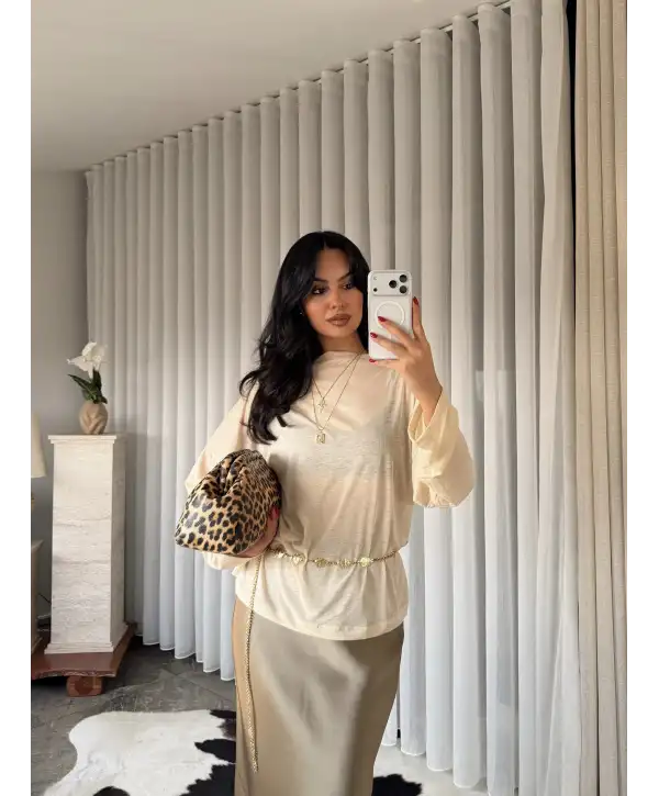 Oversize transparan bluz - Bej