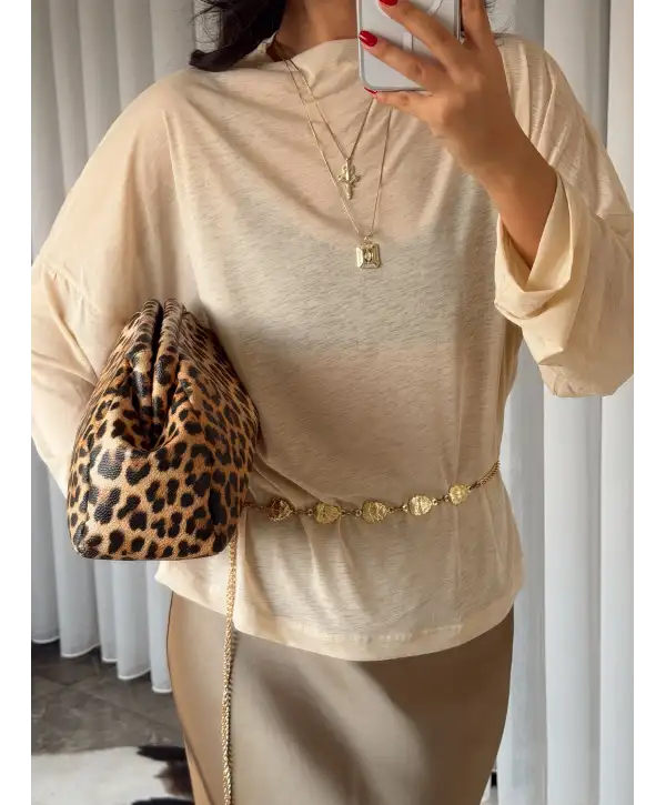 Oversize transparan bluz - Bej