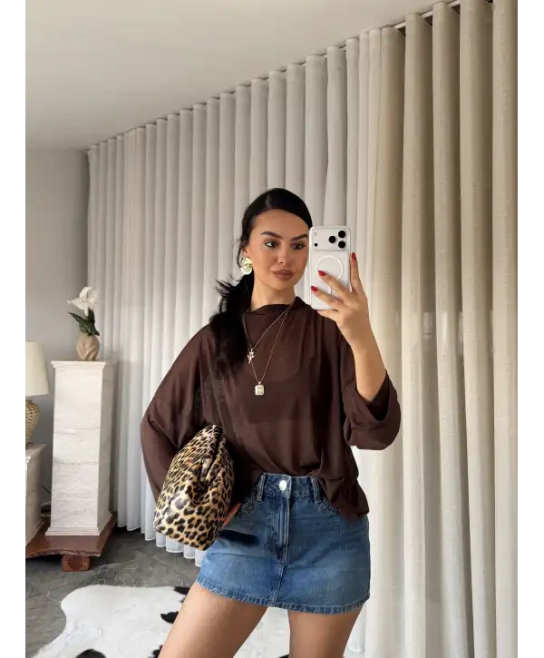 Oversize transparan bluz - Kahverengi