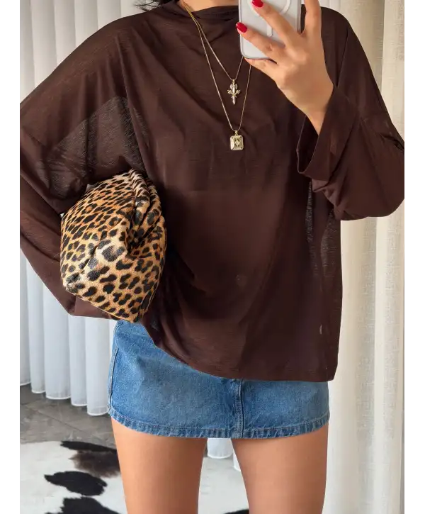 Oversize transparan bluz - Kahverengi