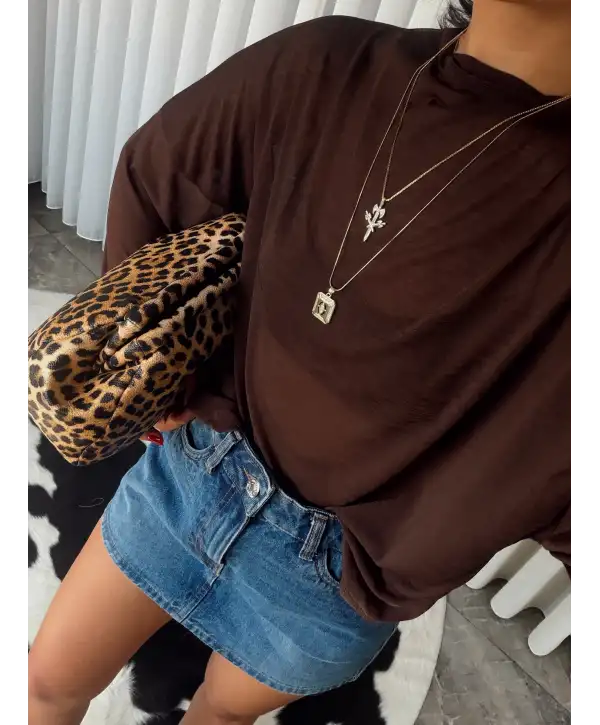 Oversize transparan bluz - Kahverengi