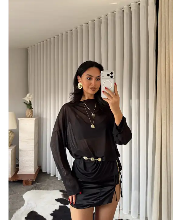 Oversize transparan bluz - Siyah