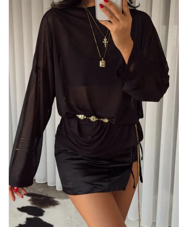 Oversize transparan bluz - Siyah