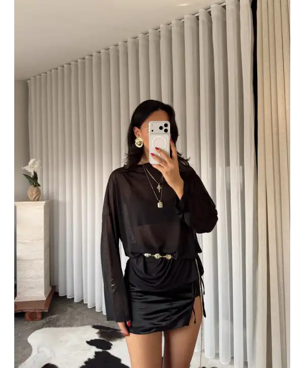 Oversize transparan bluz - Siyah