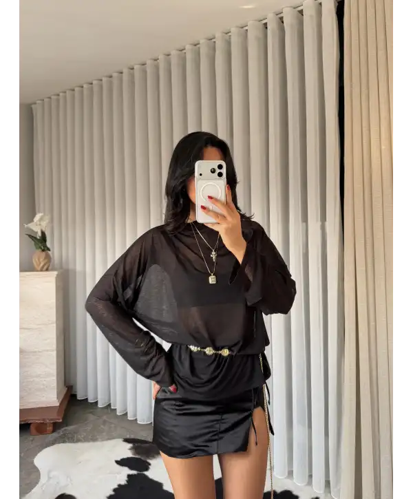 Oversize transparan bluz - Siyah