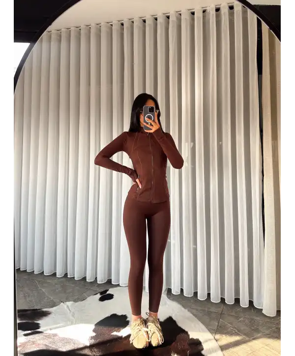 OYS muadil hırka tayt takım - Kahverengi